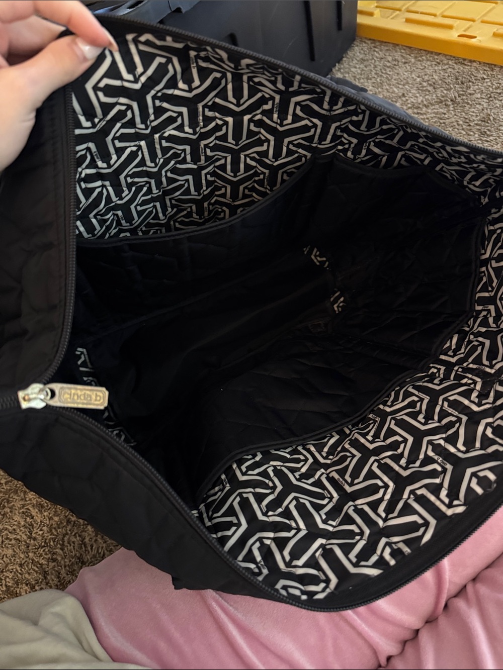 Quilted Black Tote Bag with Gold Plaque - Picture 4 of 4